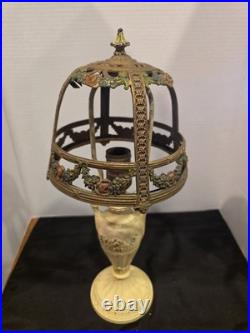 Antique Boudoir Slag Glass Lamp Cast Metal Floral Garland 1920s Miller
