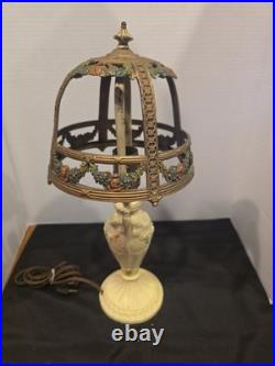 Antique Boudoir Slag Glass Lamp Cast Metal Floral Garland 1920s Miller