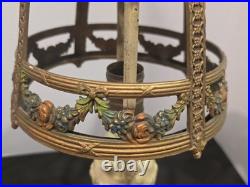 Antique Boudoir Slag Glass Lamp Cast Metal Floral Garland 1920s Miller