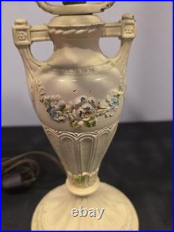 Antique Boudoir Slag Glass Lamp Cast Metal Floral Garland 1920s Miller Antique Boudoir Slag Glass Lamp Cast Metal Floral Garland 1920s Miller