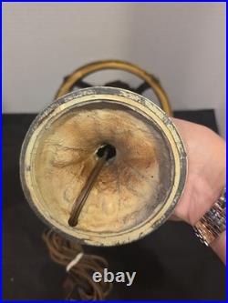 Antique Boudoir Slag Glass Lamp Cast Metal Floral Garland 1920s Miller