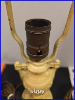 Antique Boudoir Slag Glass Lamp Cast Metal Floral Garland 1920s Miller