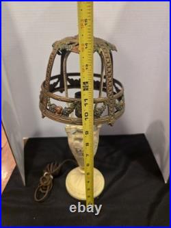 Antique Boudoir Slag Glass Lamp Cast Metal Floral Garland 1920s Miller