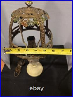 Antique Boudoir Slag Glass Lamp Cast Metal Floral Garland 1920s Miller