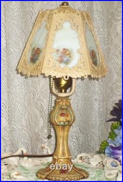 Antique Boudoir Slag Glass Panel Lamp