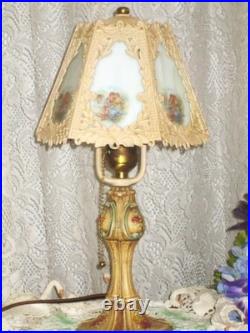Antique Boudoir Slag Glass Panel Lamp