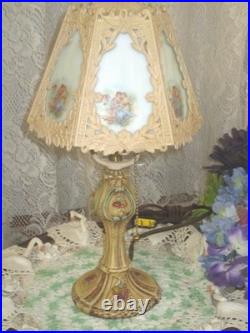 Antique Boudoir Slag Glass Panel Lamp