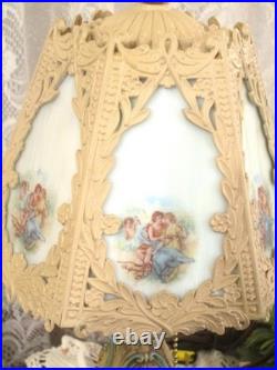 Antique Boudoir Slag Glass Panel Lamp