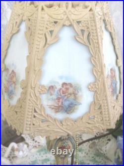 Antique Boudoir Slag Glass Panel Lamp