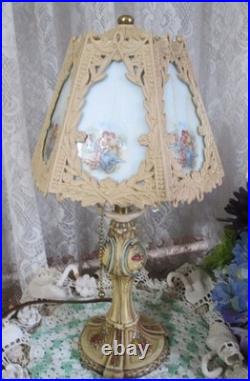 Antique Boudoir Slag Glass Panel Lamp