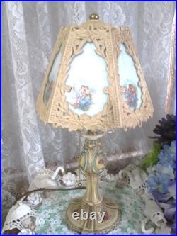 Antique Boudoir Slag Glass Panel Lamp