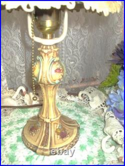 Antique Boudoir Slag Glass Panel Lamp