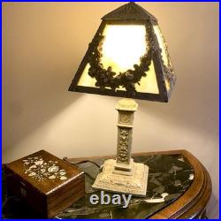 Antique Boudoir Table Lamp Caramel Slag Glass Art Nouveau Style-Working