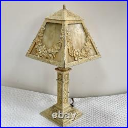Antique Boudoir Table Lamp Caramel Slag Glass Art Nouveau Style-Working