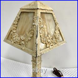 Antique Boudoir Table Lamp Caramel Slag Glass Art Nouveau Style-Working