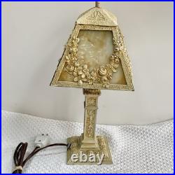 Antique Boudoir Table Lamp Caramel Slag Glass Art Nouveau Style-Working