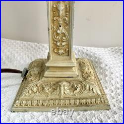 Antique Boudoir Table Lamp Caramel Slag Glass Art Nouveau Style-Working