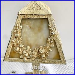 Antique Boudoir Table Lamp Caramel Slag Glass Art Nouveau Style-Working