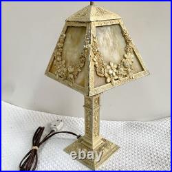 Antique Boudoir Table Lamp Caramel Slag Glass Art Nouveau Style-Working