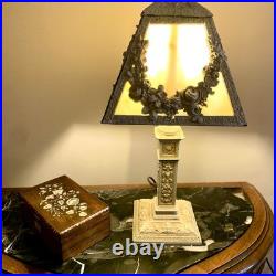 Antique Boudoir Table Lamp Caramel Slag Glass Art Nouveau Style-Working