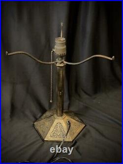 Antique Bradely & Hubbard Slag Glass Lamp Signed B&H Arts & Crafts Mission Era