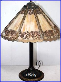 Antique Bradely & Hubbard XL Maple Leaf Slag Glass Lamp. Double Signed Nr