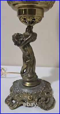 Antique BradleyHubbard Style Electrified, CherubCarriesKerosene Slag Glass Tulip