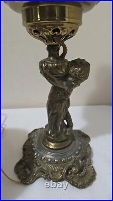 Antique BradleyHubbard Style Electrified, CherubCarriesKerosene Slag Glass Tulip