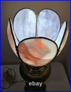 Antique BradleyHubbard Style Electrified, CherubCarriesKerosene Slag Glass Tulip