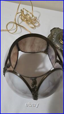 Antique BradleyHubbard Style Electrified, CherubCarriesKerosene Slag Glass Tulip