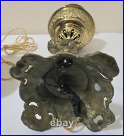 Antique BradleyHubbard Style Electrified, CherubCarriesKerosene Slag Glass Tulip