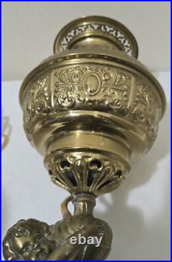 Antique BradleyHubbard Style Electrified, CherubCarriesKerosene Slag Glass Tulip