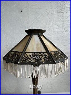 Antique Bradley And Hubbard 8 Panel Slag Glass Beaded table lamp shade 2T