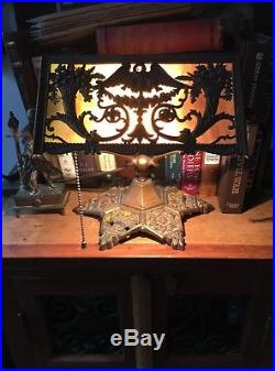 Antique Bradley And Hubbard Lamp Bankers Student Desk Commemorative Slag Glass