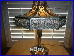 Antique Bradley And Hubbard Slag Glass Lamp (gorgeous) 16 Panels (25 Tall)