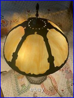 Antique Bradley And Hubbard Slag Glass and Cast Iron Three-Bulb Lamp