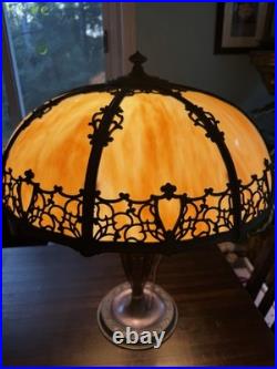 Antique Bradley And Hubbard Table Lamp With Large Slag Glass Shade Antique Bradley And Hubbard Table Lamp With Large Slag Glass Shade