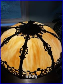 Antique Bradley And Hubbard Table Lamp With Large Slag Glass Shade Antique Bradley And Hubbard Table Lamp With Large Slag Glass Shade