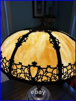 Antique Bradley And Hubbard Table Lamp With Large Slag Glass Shade Antique Bradley And Hubbard Table Lamp With Large Slag Glass Shade