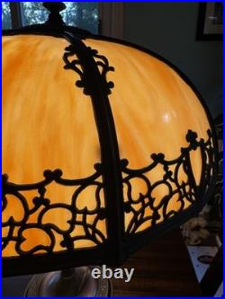 Antique Bradley And Hubbard Table Lamp With Large Slag Glass Shade