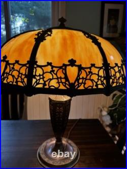 Antique Bradley And Hubbard Table Lamp With Large Slag Glass Shade Antique Bradley And Hubbard Table Lamp With Large Slag Glass Shade
