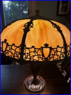 Antique Bradley And Hubbard Table Lamp With Large Slag Glass Shade Antique Bradley And Hubbard Table Lamp With Large Slag Glass Shade