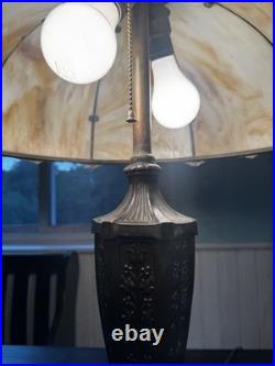 Antique Bradley And Hubbard Table Lamp With Large Slag Glass Shade Antique Bradley And Hubbard Table Lamp With Large Slag Glass Shade