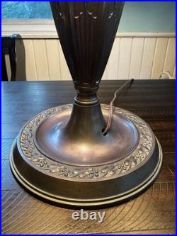 Antique Bradley And Hubbard Table Lamp With Large Slag Glass Shade