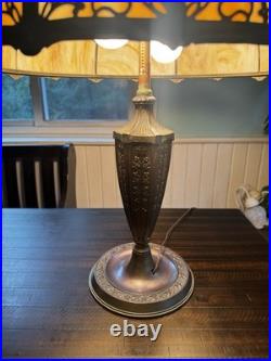 Antique Bradley And Hubbard Table Lamp With Large Slag Glass Shade