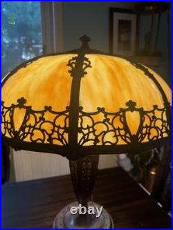 Antique Bradley And Hubbard Table Lamp With Large Slag Glass Shade