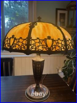 Antique Bradley And Hubbard Table Lamp With Large Slag Glass Shade Antique Bradley And Hubbard Table Lamp With Large Slag Glass Shade