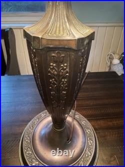 Antique Bradley And Hubbard Table Lamp With Large Slag Glass Shade