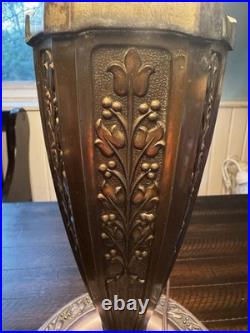 Antique Bradley And Hubbard Table Lamp With Large Slag Glass Shade