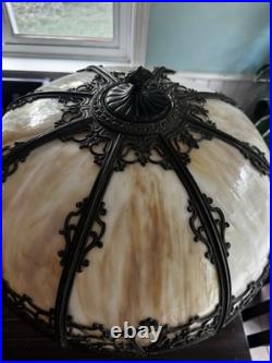Antique Bradley And Hubbard Table Lamp With Large Slag Glass Shade